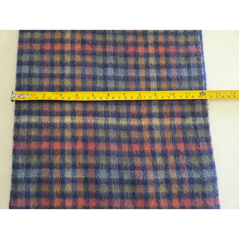 Viyella Scarf Mens Blue Orange Plaid Wool Cashmere Reversible Stag Logo Luxury